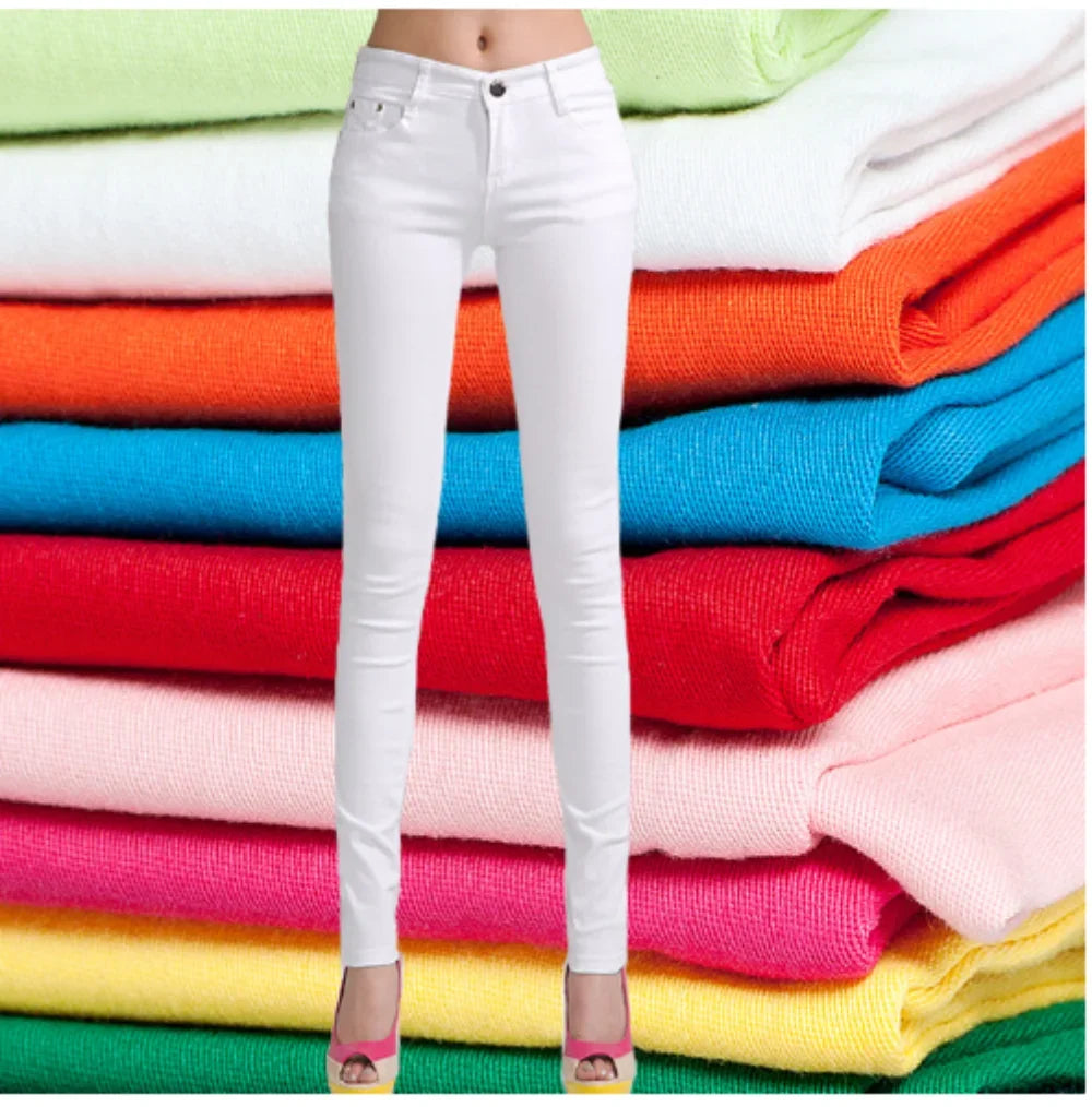 Women's Candy Color Pants Pencil Trousers Spring Autumn Elegant Office Mid Waist Pants For Women Slim Skinny Jeans Pants Female