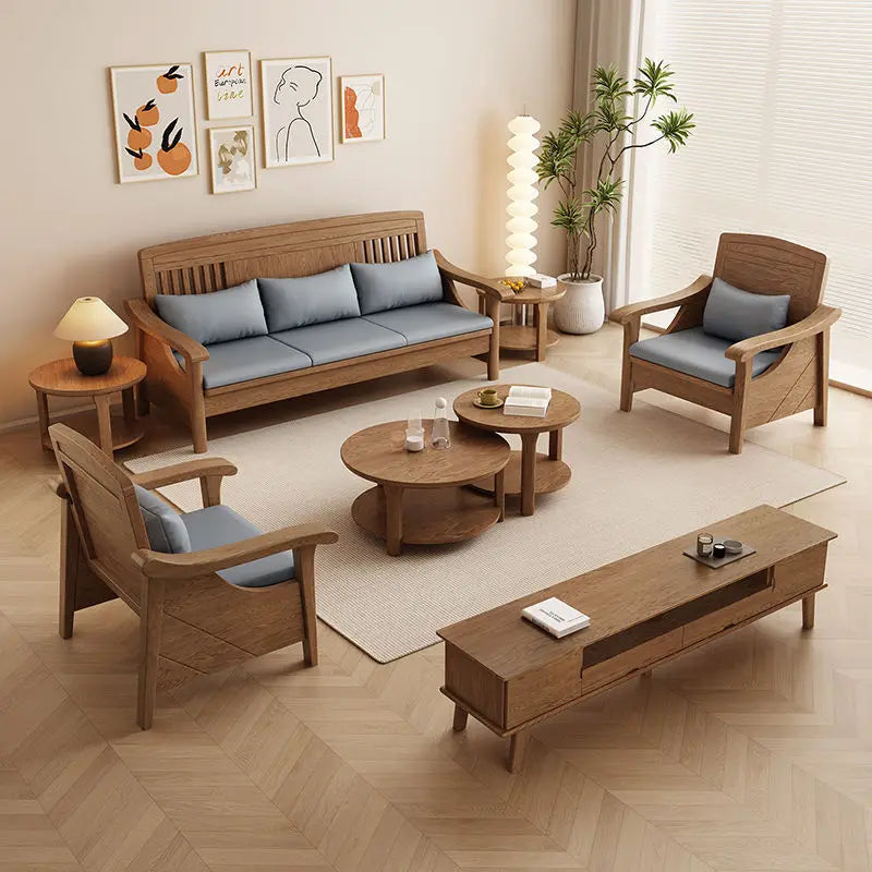 SA-12 Log Color Ash Wood Sofa All Solid Wood Sofa Combination Household Wooden Furniture