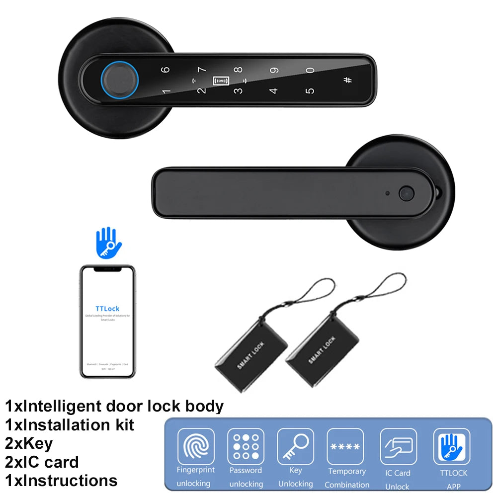 Biometric Fingerprint Door Lock Smart Password Handle Lock Anti Peeping Security TTLOCK App Remote Unlocking Keyless Entry