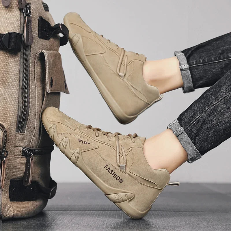 Waterproof Sneakers Lace Up Leather Casual Sneakers for Men Casual Motorcycle Shoes Waterproof Leather Ankle Boots for Men