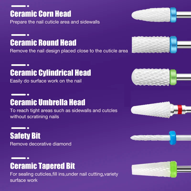 Nail Drill Burr Bits Ceramic Milling Cutter Manicure Nail Drill Bits Electric Nail Mills Cutter for Manicure Machine