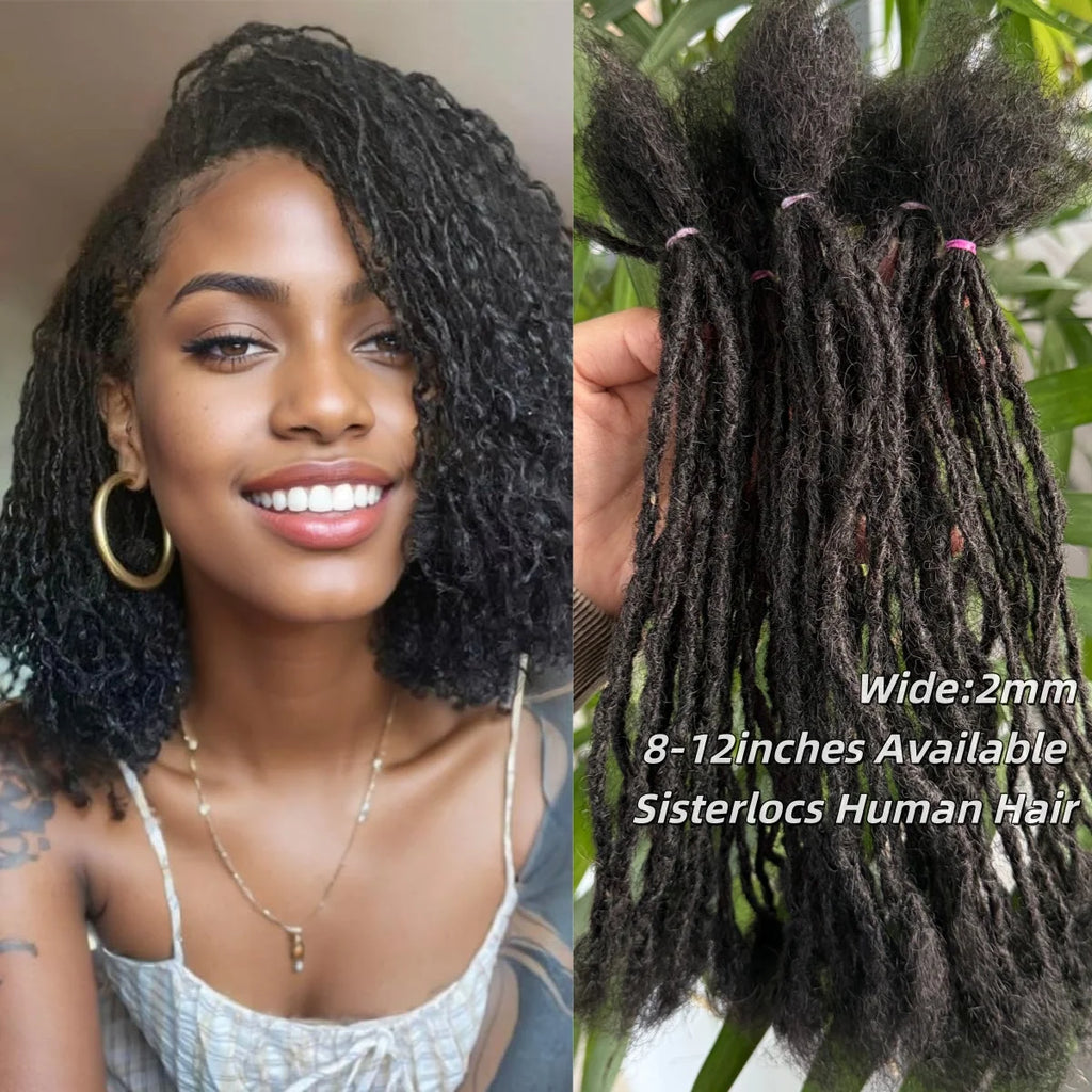 Colored 2mm Handmade Sisterlocs Real Human Hair Permanent Micro Locs Extensions Natural Looking Soft Dreadlock Interlocking