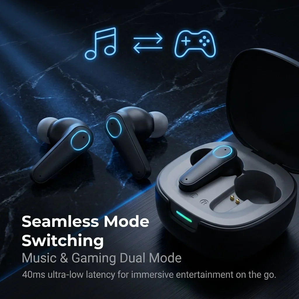Wireless Bluetooth Earphones Low Latency Game Music Headphones Long Playback Headset HiFi Stereo TWS Gaming Earbuds HD Call Mic