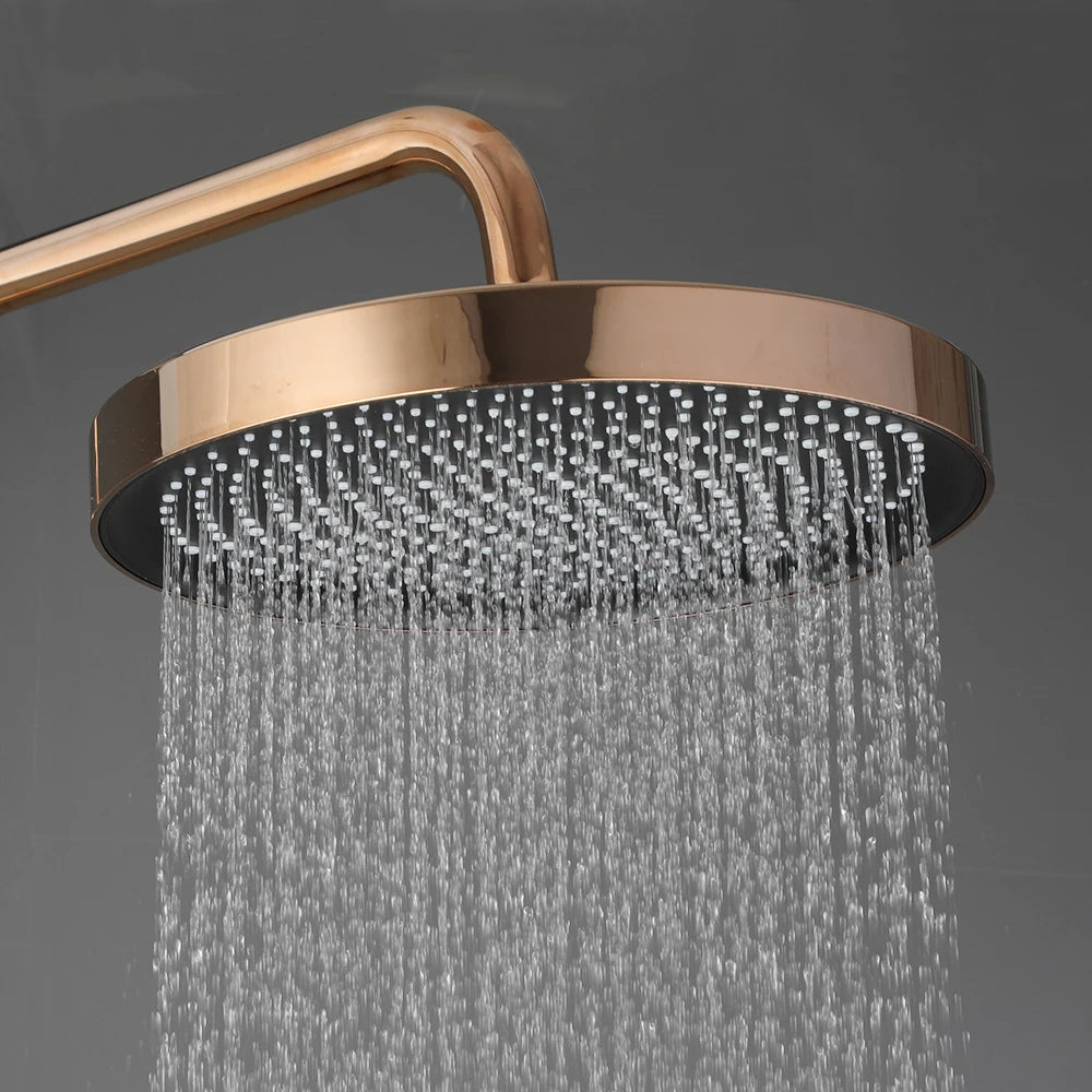KEMAIDI Rose Gold Bathroom Shower Set Rainfall Hot And Cold Control Multifunctional Bath Shower Faucet System W/ Hand Shower