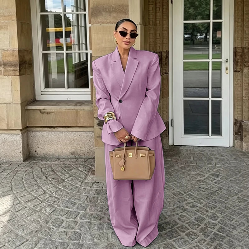 Chic White Wide-leg Pant Single Breasted Women Pants Set New Female Two Pieces(Blazer+Trousers) Conjuntos Femininos Elegantes