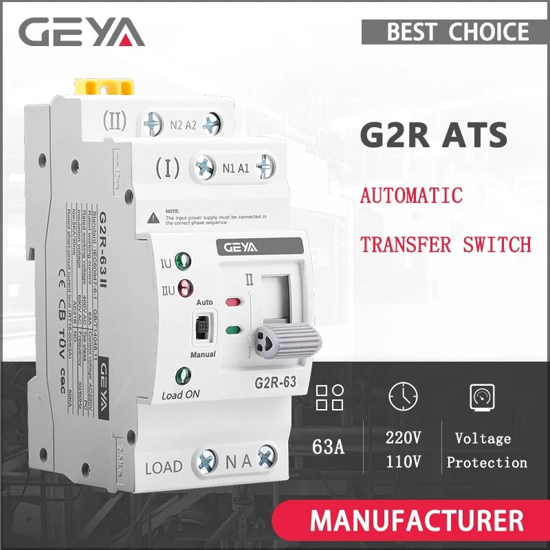 ATS Mini Automatic Transfer Switch 220V Din Rail Dual Power Electrical Selector Switches Uninterrupted Power 63A