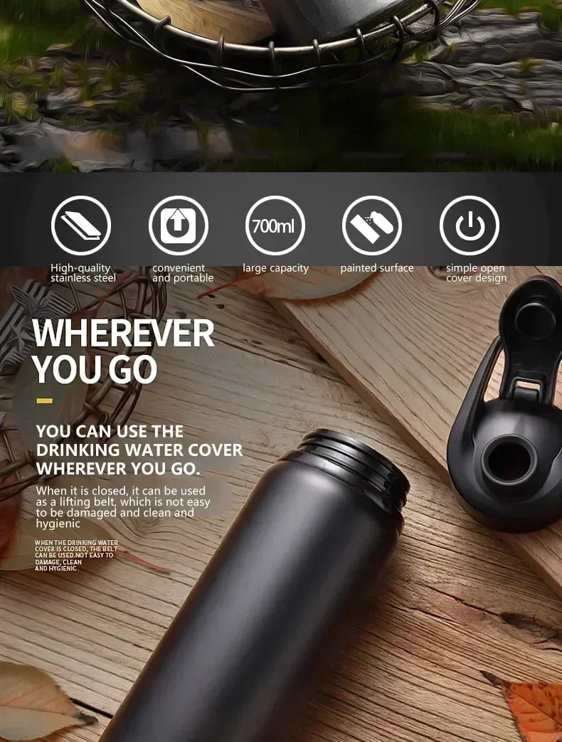 Large 600ml Stainless Steel Sports Bottle Leak Proof Design Bike Cycling Camping Outdoor Travel Water Flask Durable