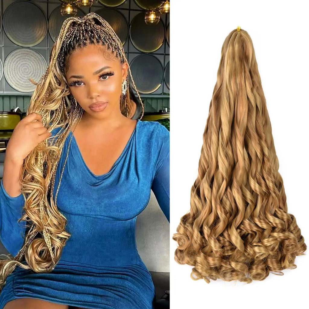 French Curl Braiding Hair 22 Inch Curly Braiding Hair Pre Stretched Bouncy Crochet Hair Loose Wavy Synthetic Hair Extensions