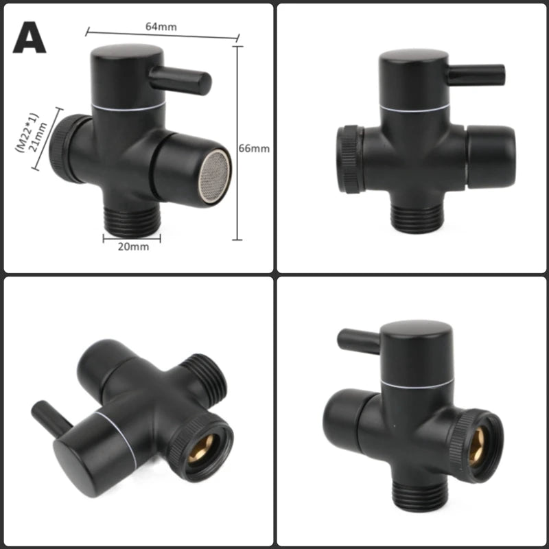 Black Brass Shower Arm Adapter G1/2’’ G3/4 Shower Diverter Valve For Handheld Shower Head Bathroom Kitchen Accessories