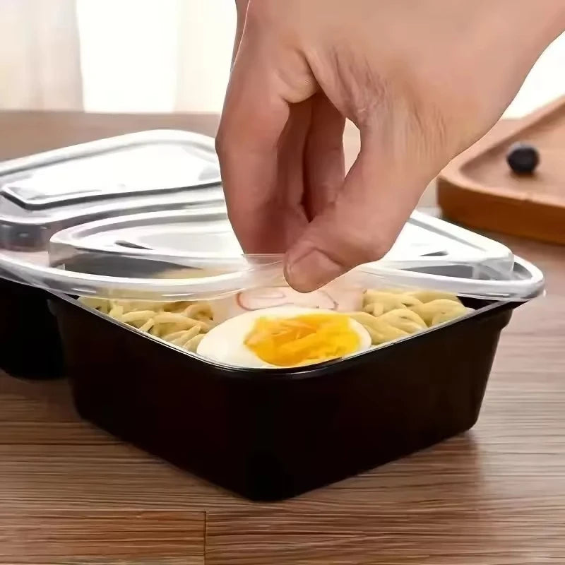 10PCS Disposable Food Boxes with Lids Two Compartments Disposable Portable Bento Boxes Storage Fruit Takeaway Food Container
