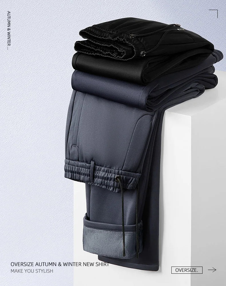 Winter Pants Men Straight Trousers Thicken Warm Oversize 6XL 7XL 8XL 10XL Plus Size Loose Fleece Formal Sweatpants Autumn Plush