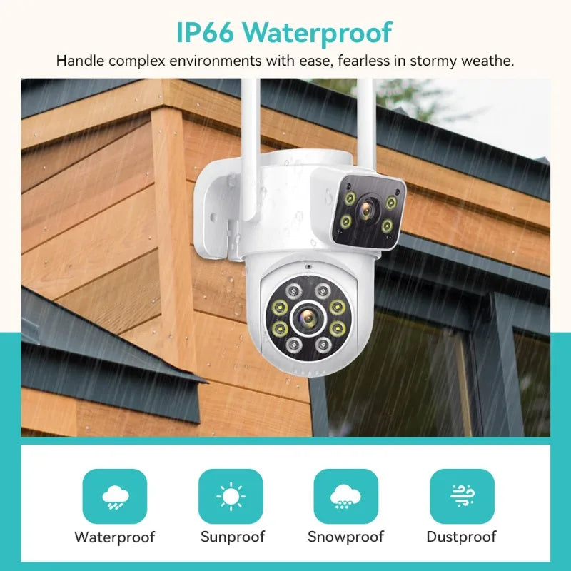 4K 8MP PTZ WiFi Surveillance Camera Dual Screen AI Human Detection Wireless Outdoor IP66 Waterproof CCTV Security P2P iCSee APP