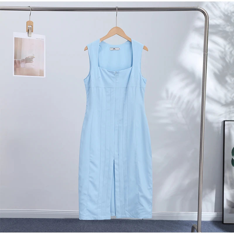 Sexy Party Women's Solid Dress Fashion Zippers Sleeveless Split Empire Female Dresses 2026 Summer New Hip Package Lady Robe