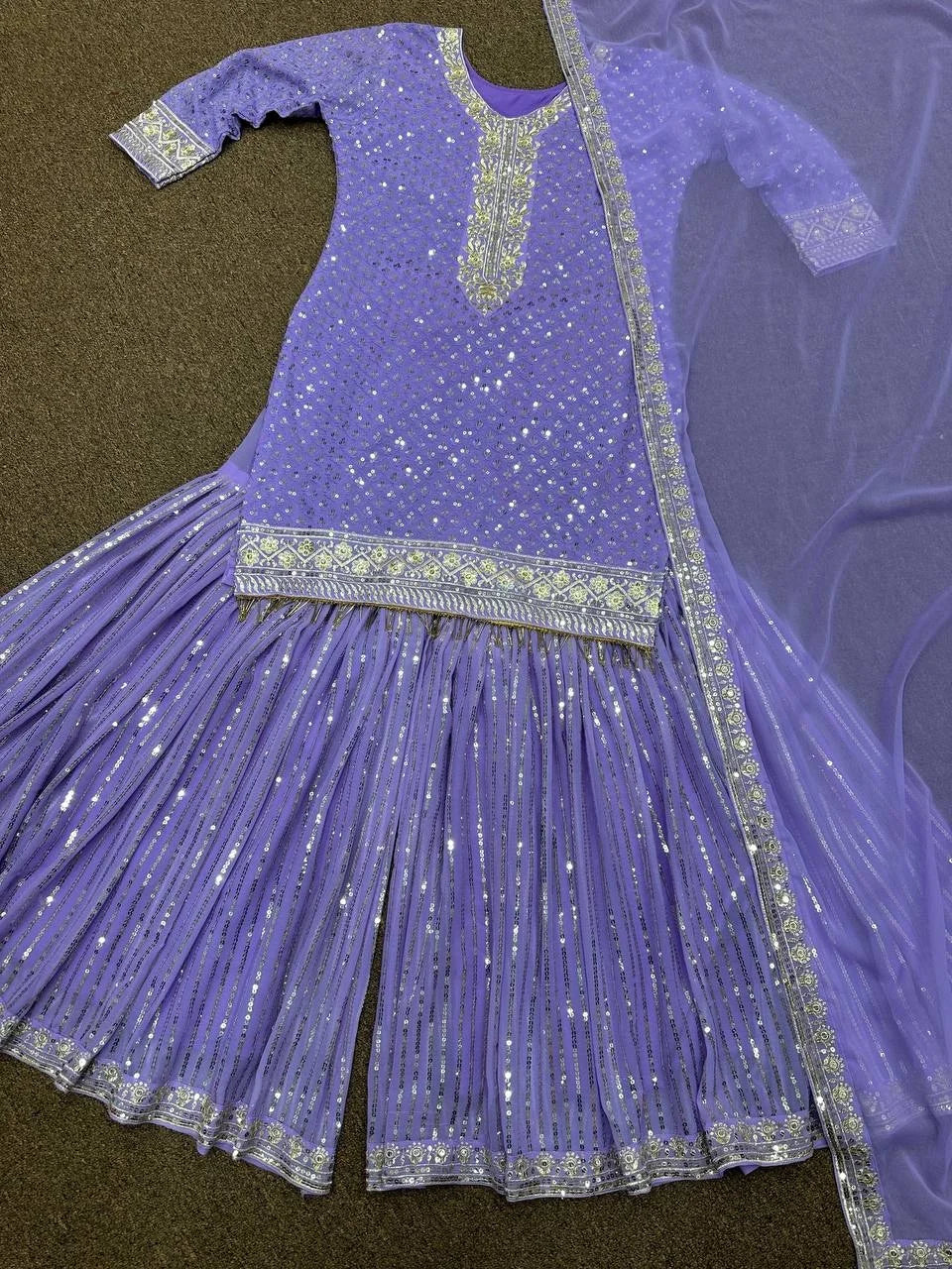 Fulpari Indian Ethnic Wear Heavy Faux Georgette Sharara Salwar Kameez Suit Embroidery Work Dupatta Set Women Party Festival