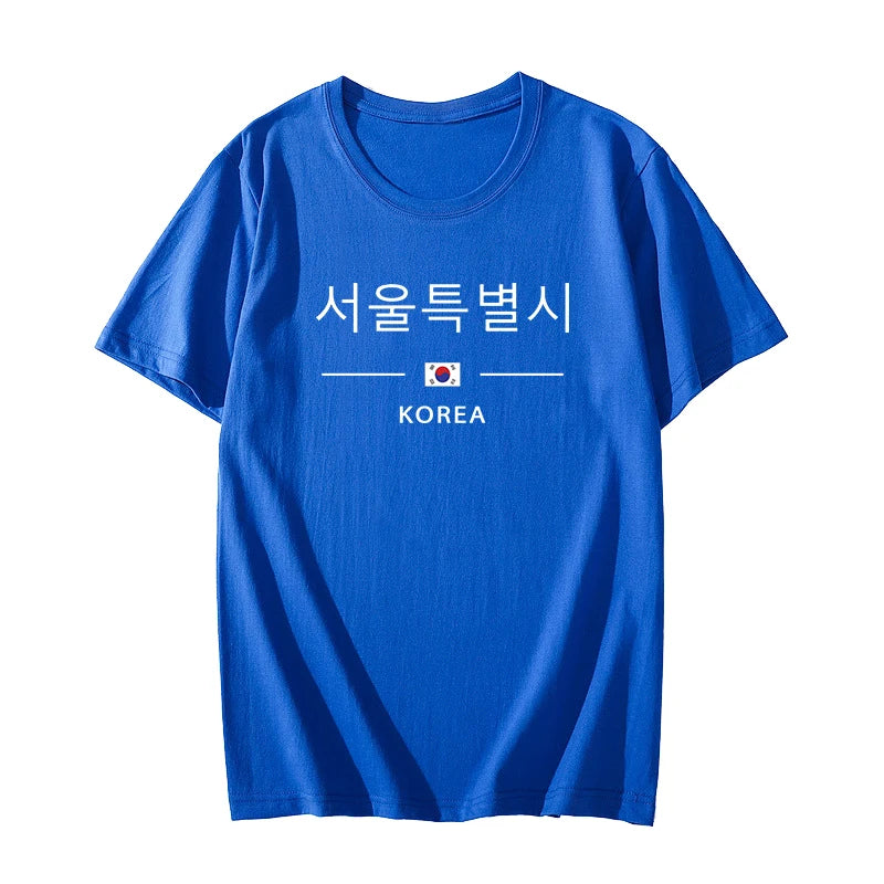 Korea Seoul Printed T-shirt High Quality Spring Summer Casual Fashion Round Neck Top Male Home Outdoor Comfortable Short Sleeved