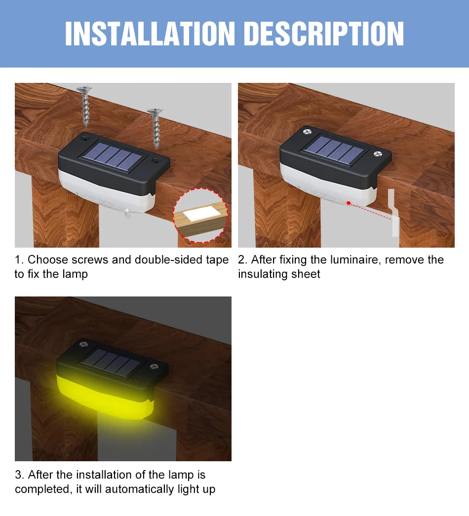 Solar LED Lamp Outdoor Stairs Step Lights Waterproof Garden Courtyard Railing Fence Corridor Atmospheric Decoration Lighting