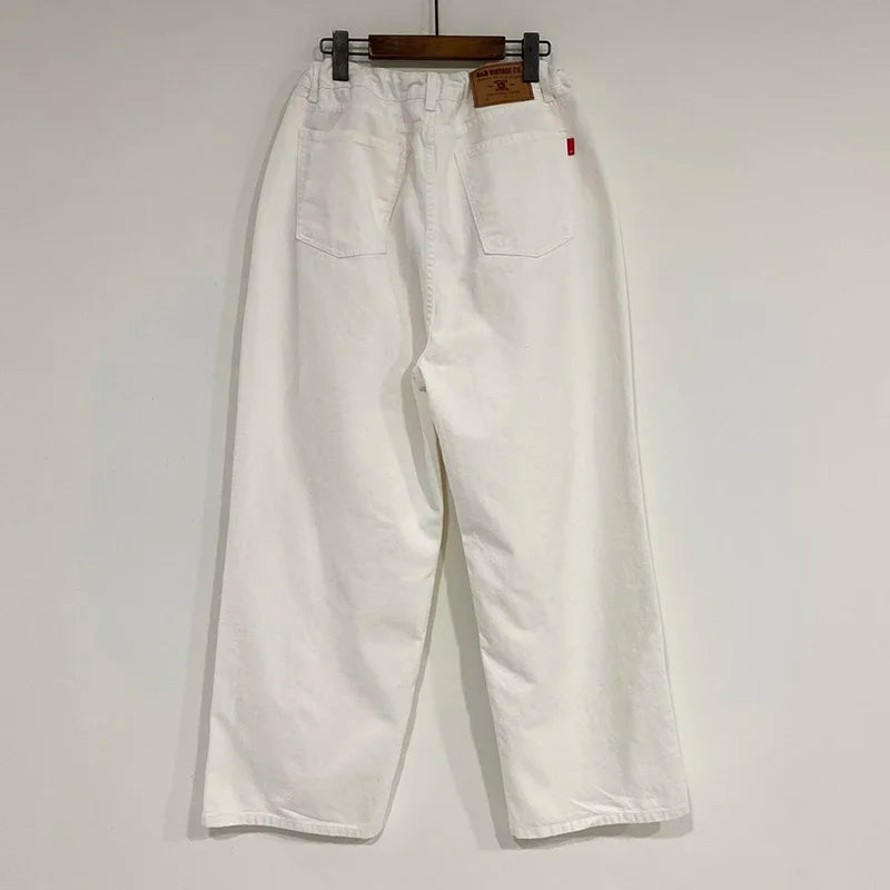 Retro High-waisted Women's Straight Jeans Summer New Fashion Loose Drawstring Design