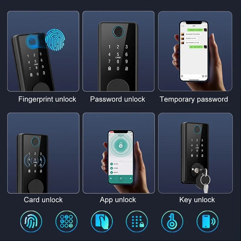 Tuya WiFi Smart Door Lock Keyless Entry Fingerprint Electronic Digital Lock TTlock App/Password/IC Card Unlock For Wooden Door