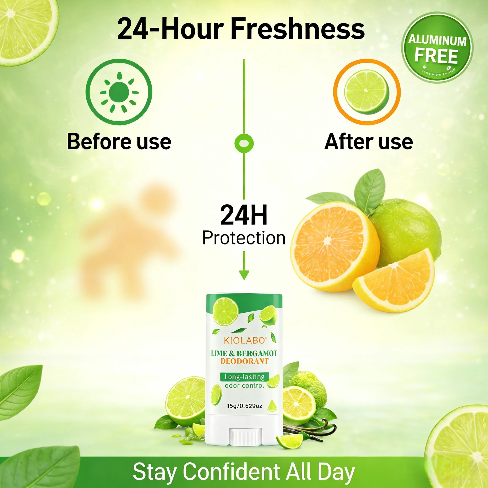 Lime & Bergamot Deodorant Stick for Men & Women – Long Lasting Odor Control, Fresh Citrus Fragrance Underarm Deodorant, Natural