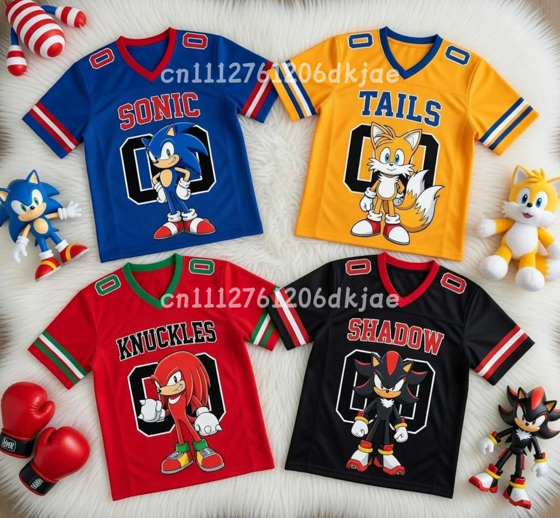 2026 Latest Kids/Adult Personalized Sonic Football Shirt Summer V-neck Sports T-shirt Sonic Cosplay Clothing Football T-shirt
