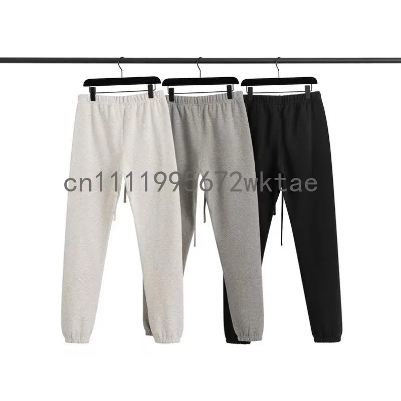 Fashion Double Line Matching Set Men's Drawstring Pants Luxury Design Plush Letter Pants High Street Couple Oversized Pants Set
