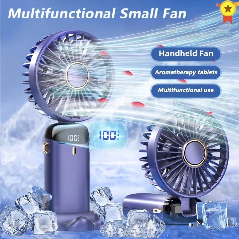 New Portable Hand-Held Fan Office Desktop Multifunctional Folding Double-Headed Small Electric Fan With A Neck Lanyard