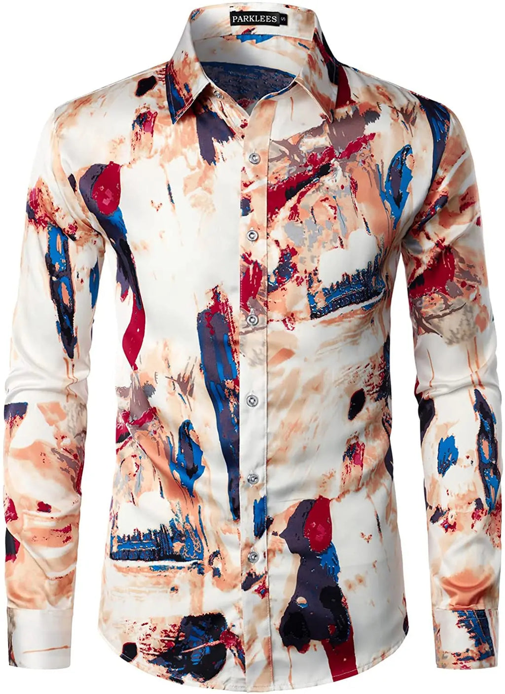Men's long-sleeved shirt casual fashion 3d simple gradient printing shirt shirt men's lapel shirt long-sleeved New Year gift