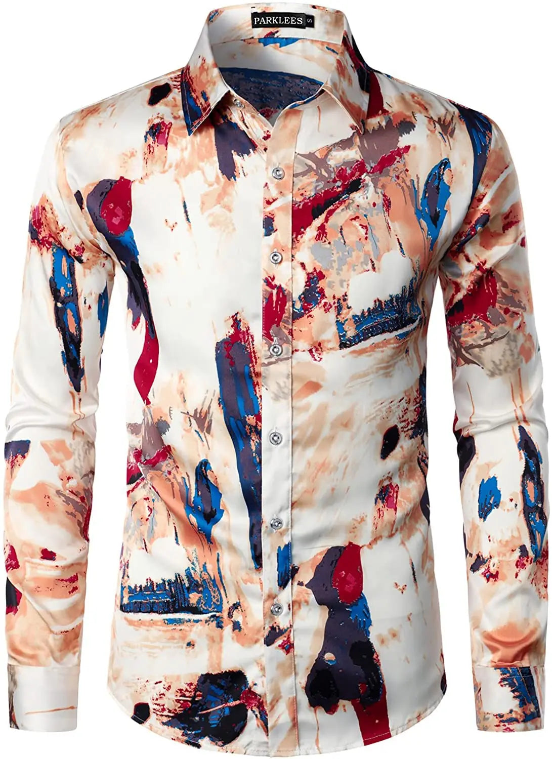 Men's long-sleeved shirt casual fashion 3d simple gradient printing shirt shirt men's lapel shirt long-sleeved New Year gift
