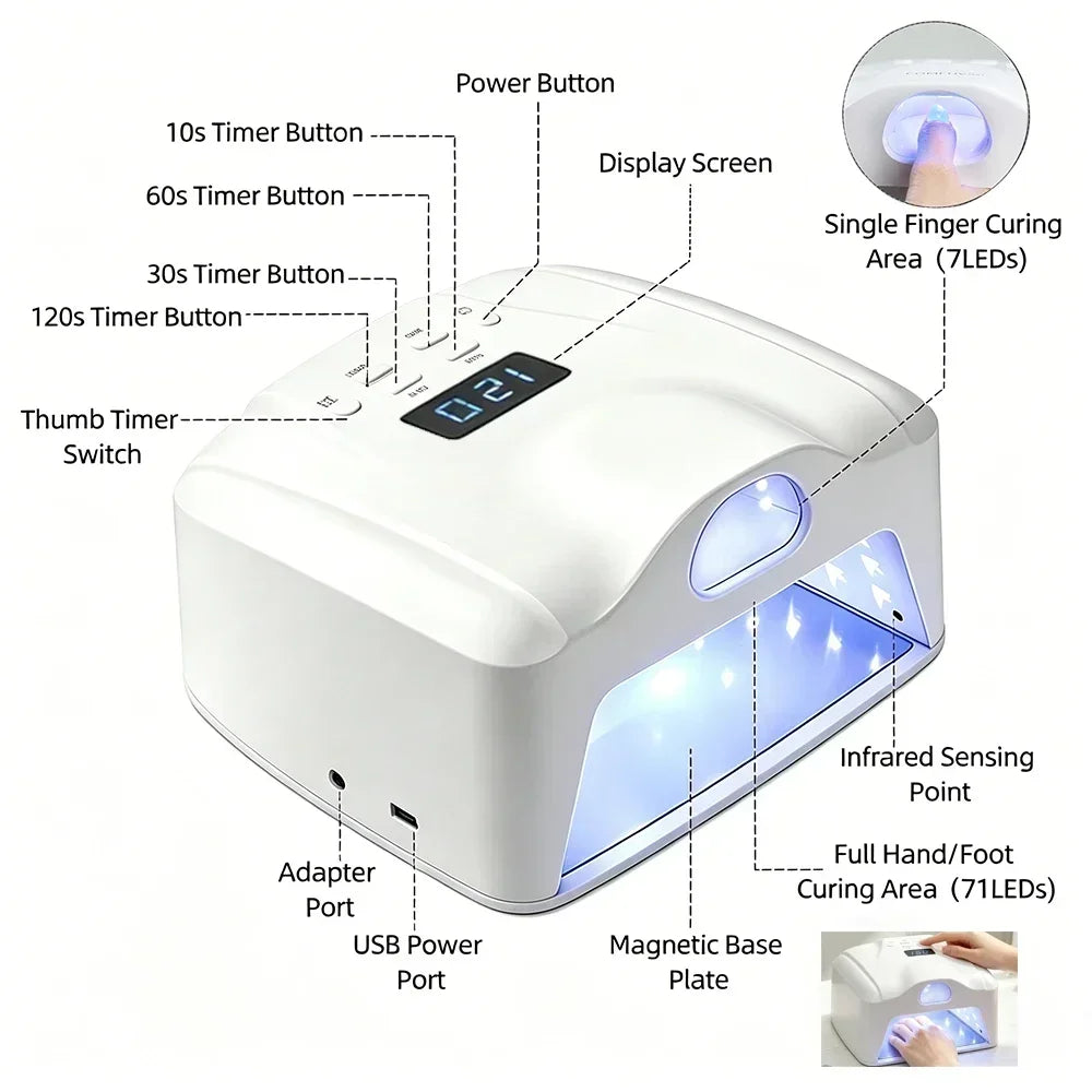 Dual Use Nail Lamp Cordless Manicure Dryer Wireless UV Light 78LEDs Fast Nail Gel Curing Smart Auto Sensor With Single Thumb Nai