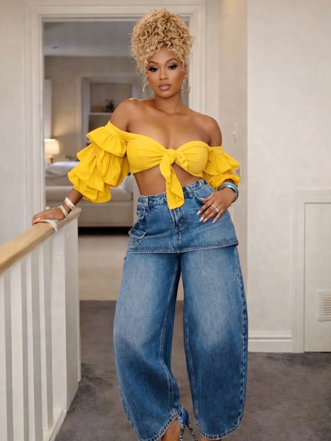 Fashion High Waist Denim Wide Leg Jeans for Women Detachable Skirt Layered Cargo Pocket Streetwear Baggy Jeans Denim Trousers