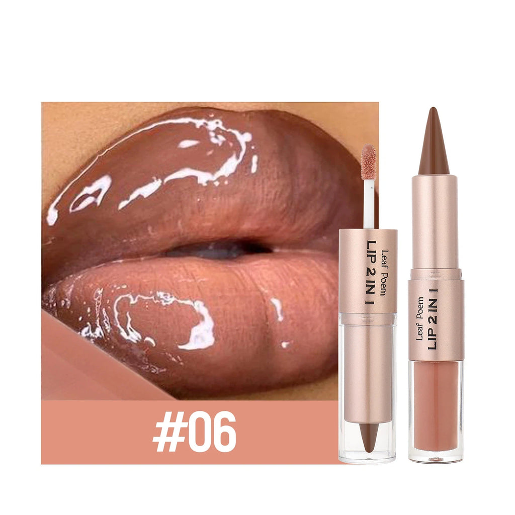 Black Brown Tapered Lip Liner Contour Pencil Double Head Mirror Plumping Lip Glaze Crystal Lip Gloss Sexy Red Lips Tint Makeup