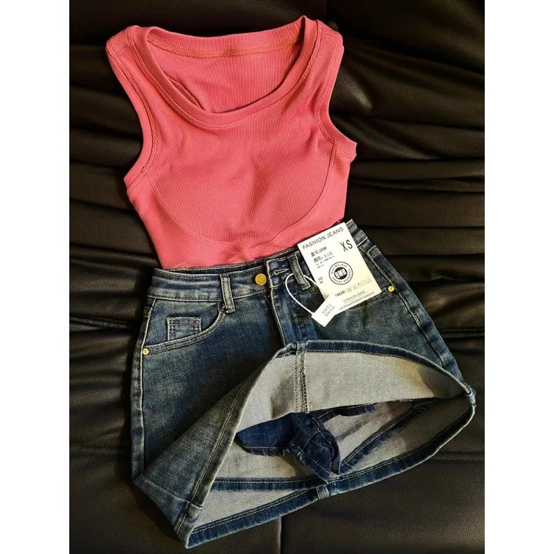2025 Women's Blue A-line Denim Skirt Y2k Jean Shorts Skirts Harajuku 90s Vintage Mini Cowboy Skirt 2000s Fashion Clothes Summer