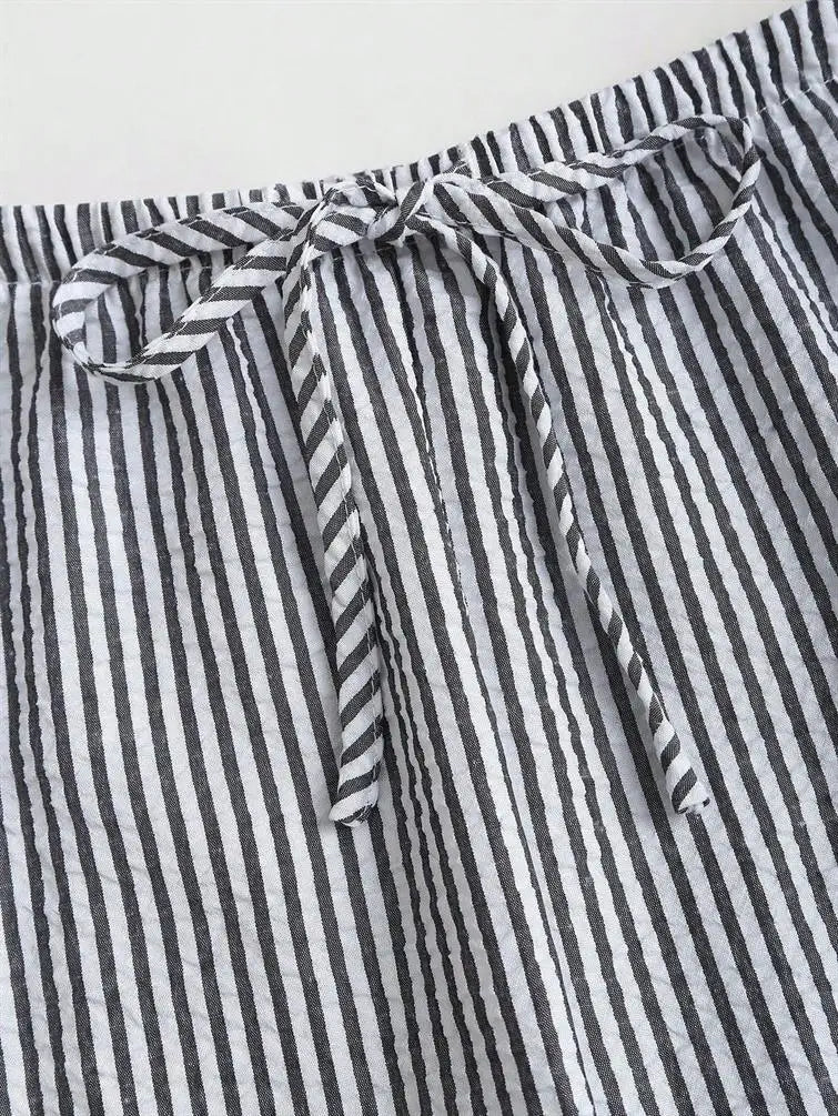 Vacay Pure Color Stripe Loose Summer Set Casual Versatile Holiday Outfit Women's Fashion Set Long Pants Sleeveless European S...