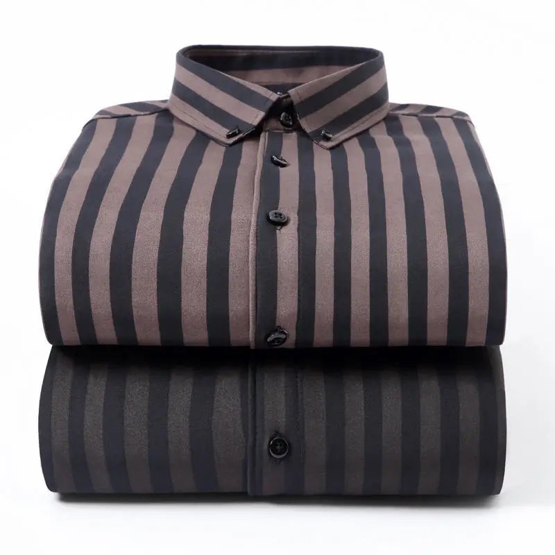2024 Spring and Autumn Fashion Trend Casual Business Minimalist Buckle Neck Stripe Print Slim Fit Oversize Long Sleeved Shirt