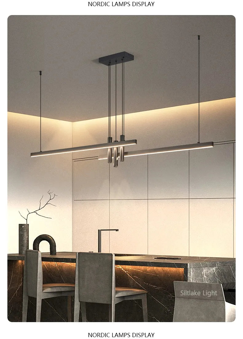 Modern light creative bar counter strip designer lamps LED Pendant Light  for Dining Table Kitchen Chandelier Memory Function