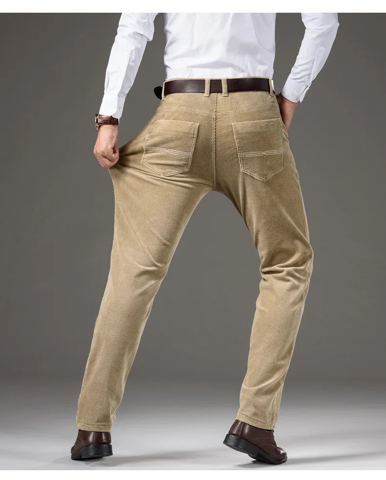 Corduroy Men's Business Casual Pants Fashion Comfortable Khaki Slim Straight Trousers Classic Male Brand Clothing Pants