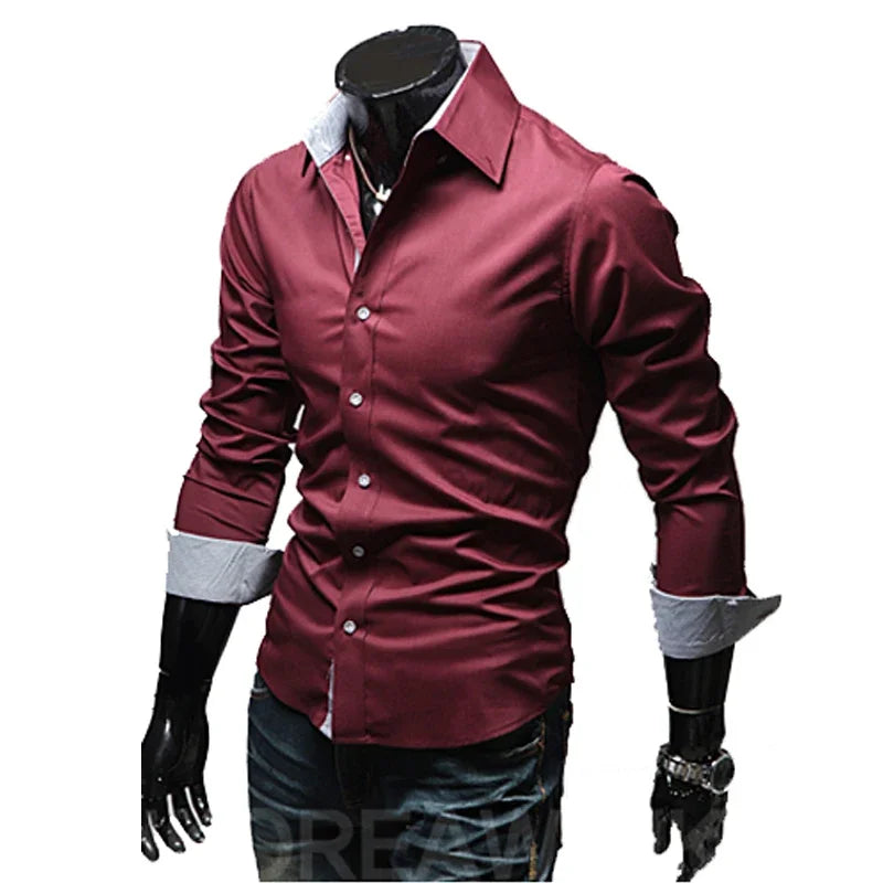 Mens Stripes Shirts Long Sleeved Slim White Social Shirts Casual Male Clothes Business Camisa Masculina Chemise Christmas Shirt