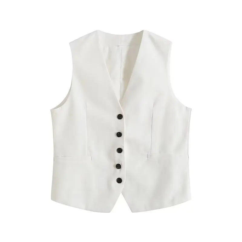 Retro Linen Office Lady Women Suits V Neck Vest Blazer Commuter Wide Leg Shorts Fashion 2024 Summer Vintage 2 Piece work clothes