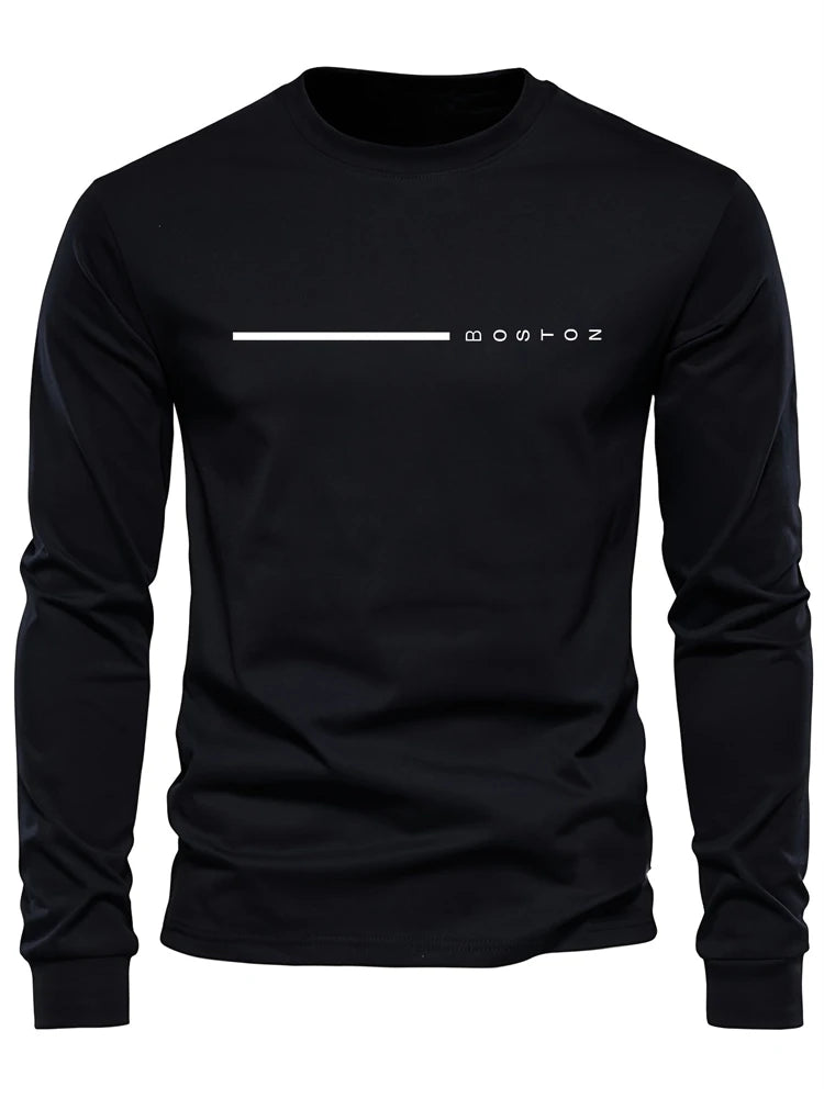 Mens Spring And Autumn Casual Fashion Loose Large Size Paris Pattern Printed Pullover Long Sleeve Gradient Round Neck Sweatshirt
