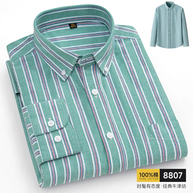 Men's Oxford Pattern Shirt Long Sleeve Big Size S-11XL Cotton Slim Fit Business Casual Traditional Shirts Easy Care Comfort