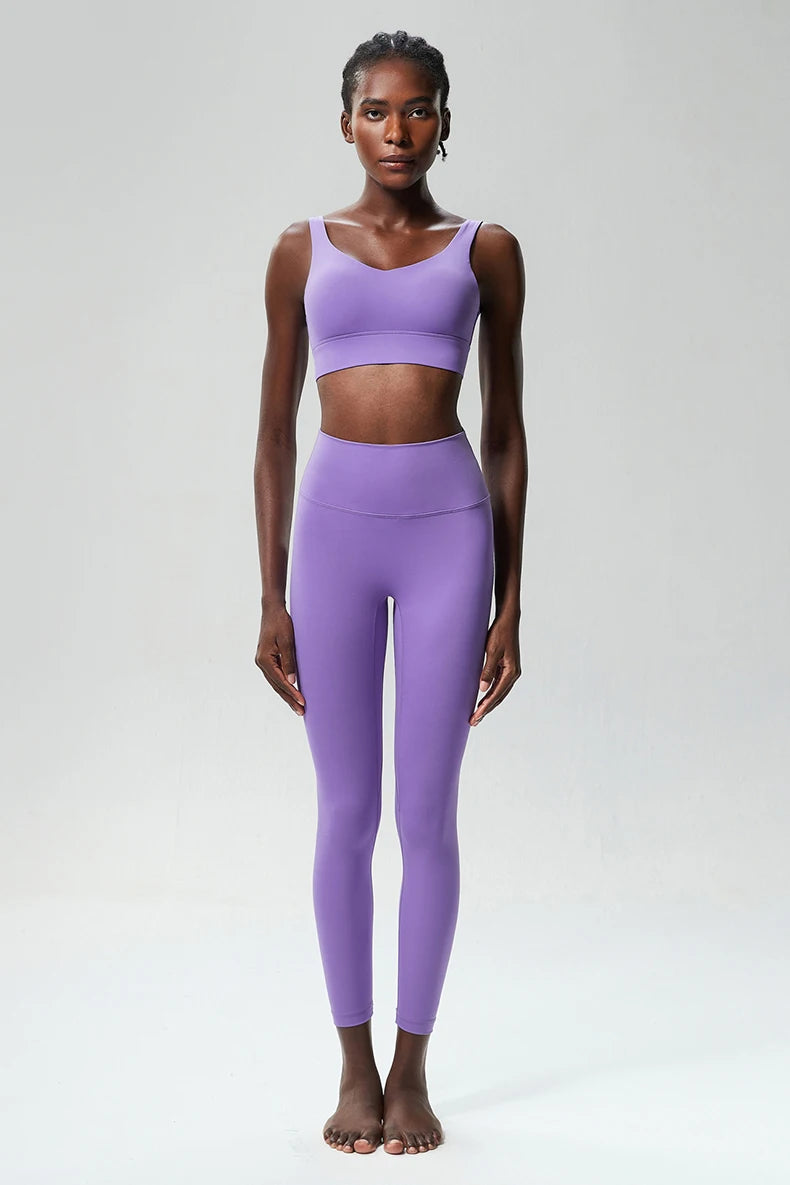 Two Pieces Fitness Yoga Set Women Solid Color Stretchy Soft Gym Suit Breathable Quick Dry Running Sportswear Workout Clothes