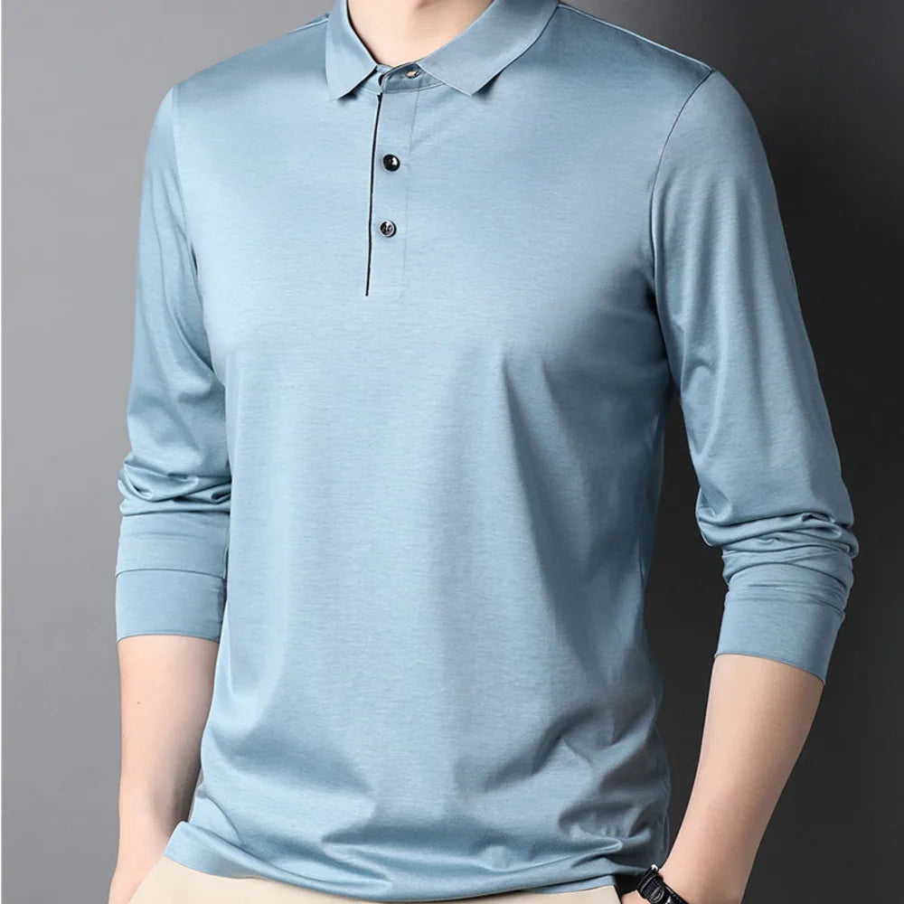 Bamboo Fiber Viscose And Cotton Blend Polo Shirt Men Short Sleeve Collar New Seamless T-shirt Summer Thin Lightweight Poloshirt