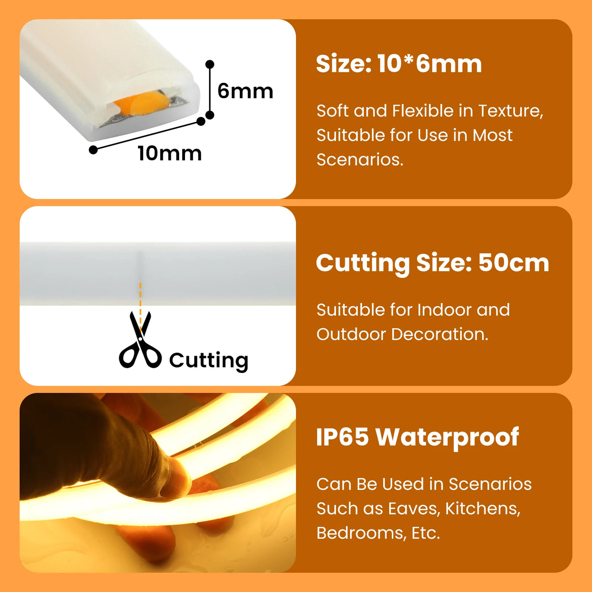 1-20M 220V COB LED Strip 288LEDs/m Outdoor IP65 Waterproof Switch/Dimmable LED Tape Ribbon Neon Lights For Kitchen Room 10 Color