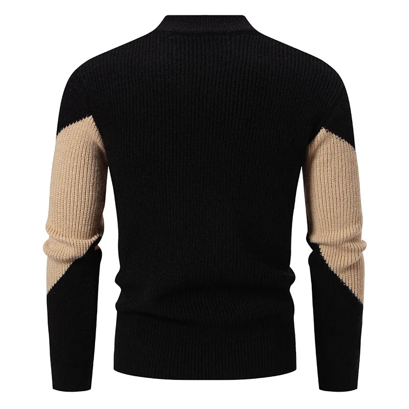 High Quality Men's New Autumn Winter Sweaters Casual Warm Mock Neck Pullovers Trend Color Blocking Design Men Sweaters Knit Tops