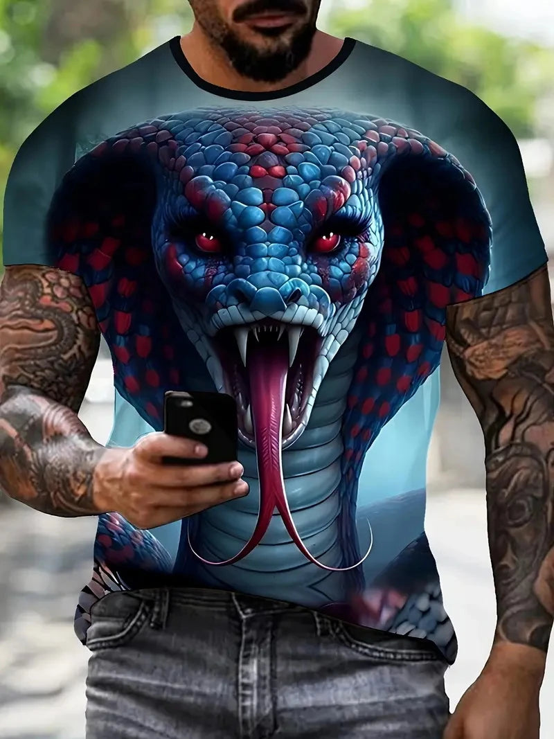 Men T-shirt 3D Print Snake Graphic T-shirt Men Fashion Summer Casual Daily Streetwear O Neck Short-sleeve T-shirt Scale Men Tees