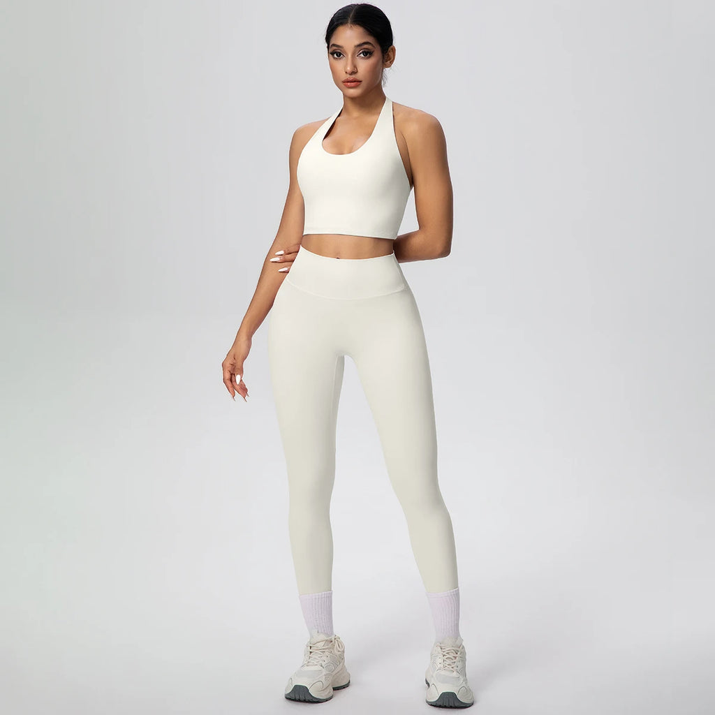 2PCS/set Yoga Set for Woman's Sexy Backless Halter Bra Sports Top Quick Drying Legging Summer Gym Fitness Pants Yoga Set