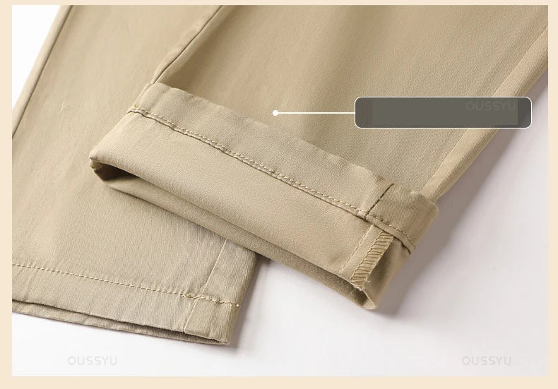 High Quality 97% Cotton Men's Straight Pants Business Solid Color Khaki Light gray Casual Formal Suit Trousers Plus Size 40 42