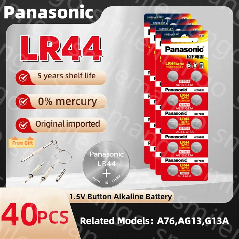 Original Panasonic 1.5V LR44 AG13 175mAh Button Cell Battery 357 SR44 LR1154 Button Batteries For Watch Calculator Coin Cell Toy