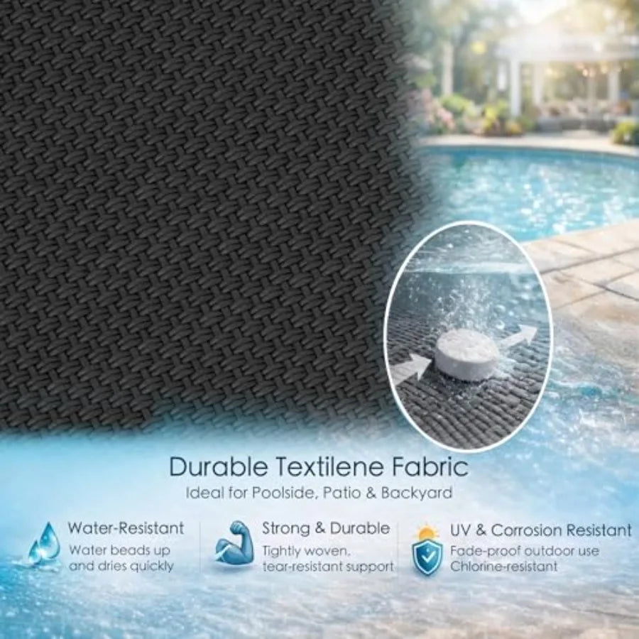 Outdoor Chaise Lounge for Poolside, Sunbathing Backyard: All Aluminum Frame + Textilene Fabric, Fully Flat Adjustable Reclining