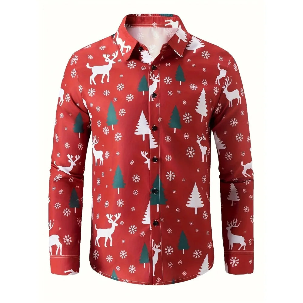 Christmas Festival Theme Men's 3D Printed Formal Shirts Christmas Tree Santa Claus Graphic Long Sleeve Shirt Fashion Men's Shirt